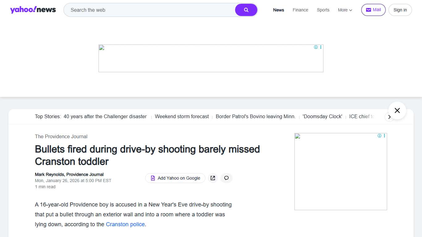 Bullets fired during drive-by shooting barely missed Cranston toddler
