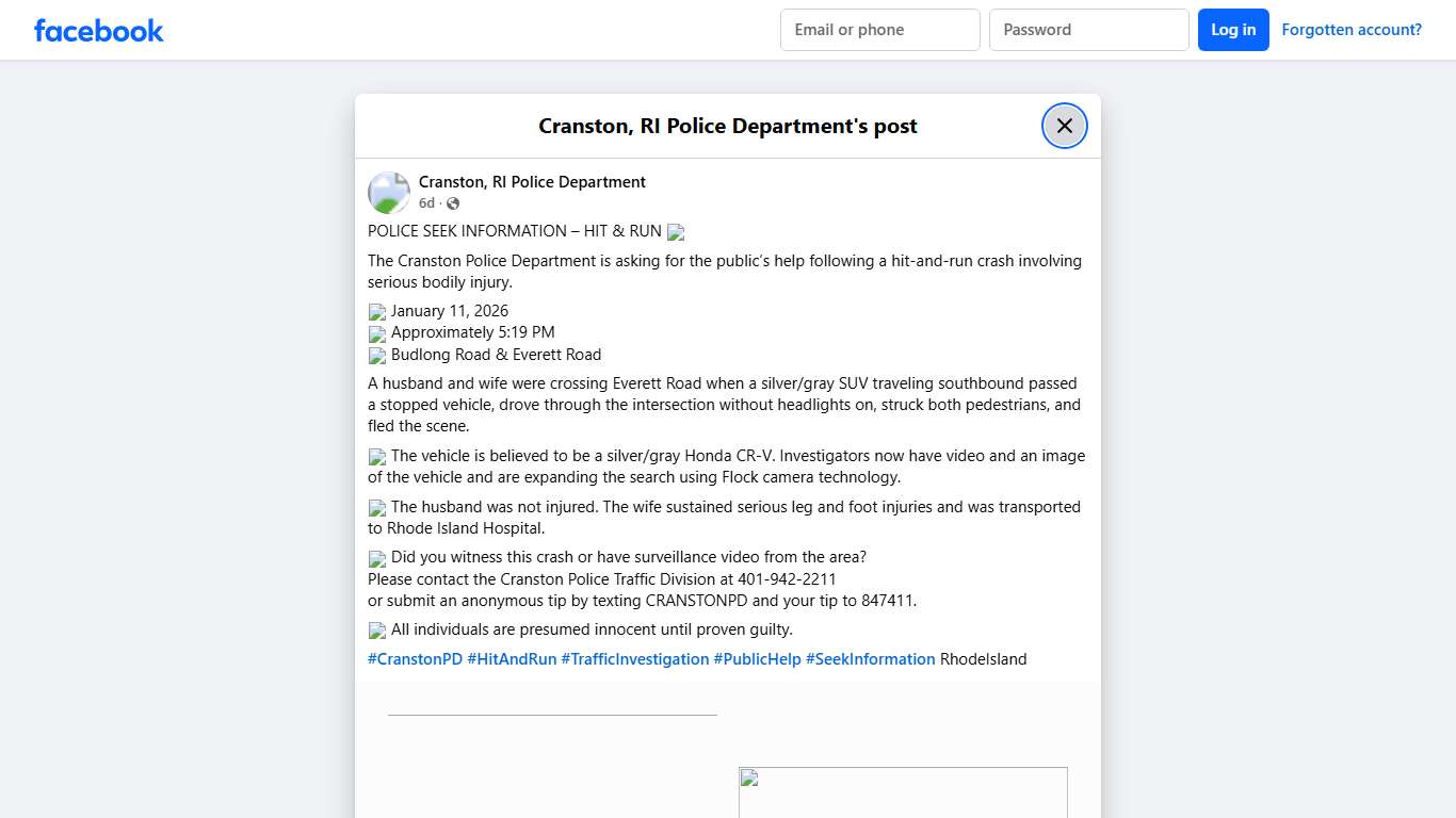 POLICE SEEK INFORMATION –... - Cranston, RI Police Department Facebook