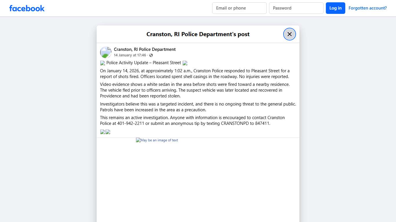 🚨 Police Activity Update... - Cranston, RI Police Department Facebook